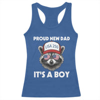 Proud New Dad It's A Boy Racerback Tank Top Raccoon Patriotic America 250th Anniversary