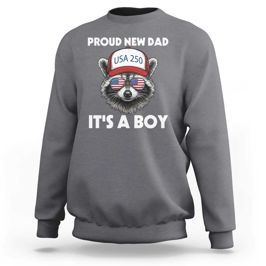 Proud New Dad It's A Boy Sweatshirt Raccoon Patriotic America 250th Anniversary