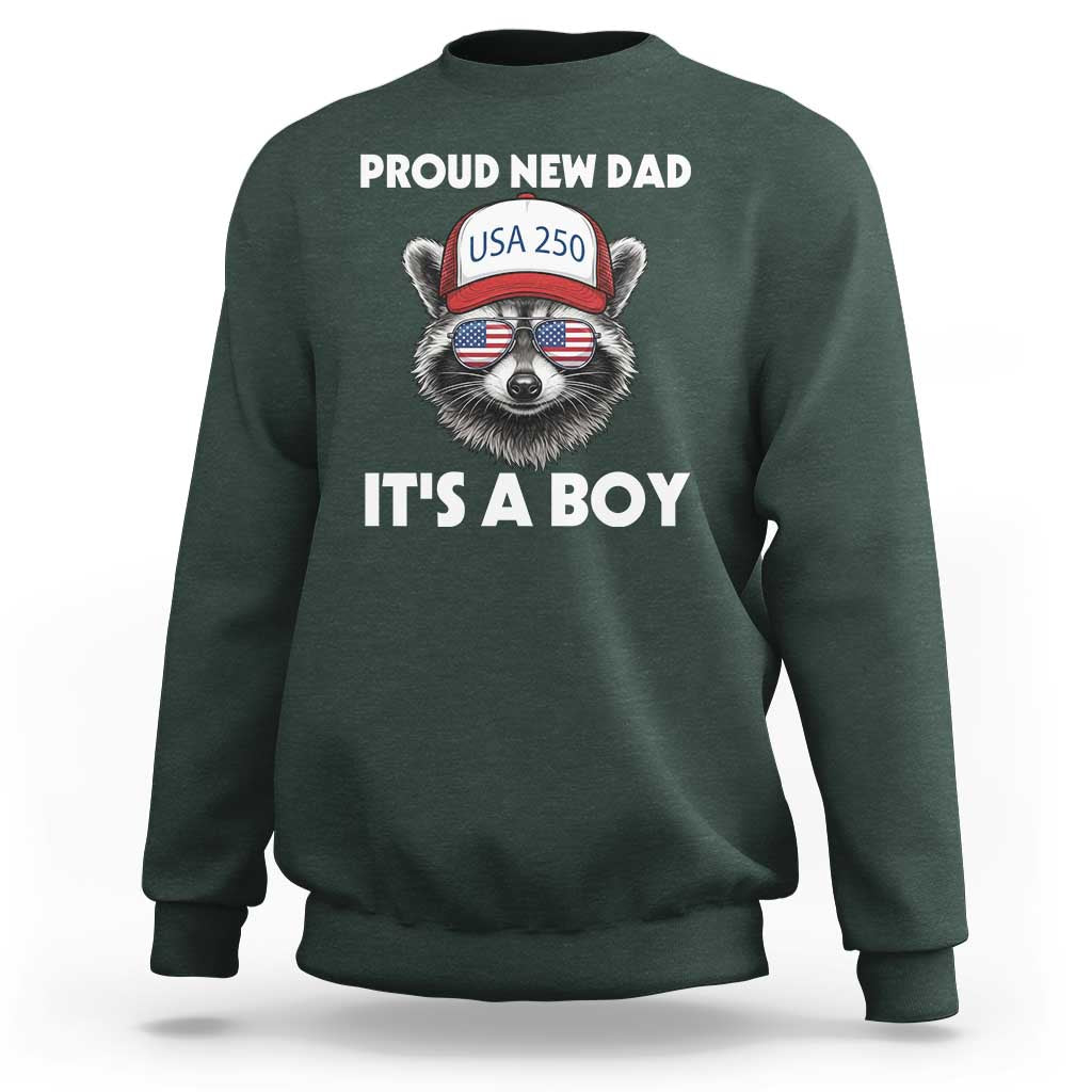 Proud New Dad It's A Boy Sweatshirt Raccoon Patriotic America 250th Anniversary