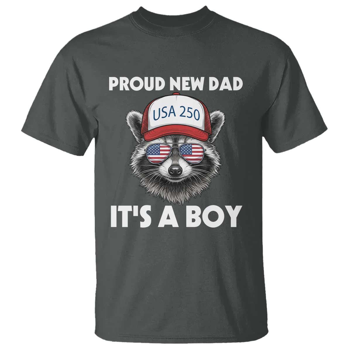 Proud New Dad It's A Boy T Shirt Raccoon Patriotic America 250th Anniversary