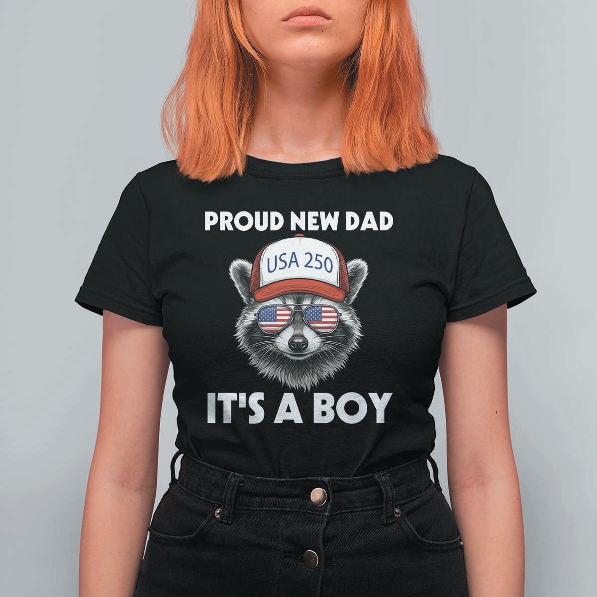 Proud New Dad It's A Boy T Shirt For Women Raccoon Patriotic America 250th Anniversary