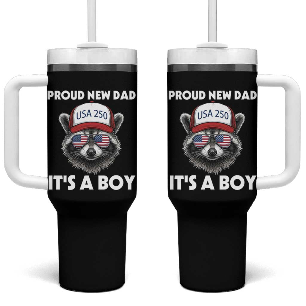 Proud New Dad It's A Boy Tumbler With Handle Raccoon Patriotic America 250th Anniversary
