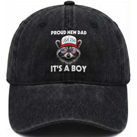 Proud New Dad It's A Boy Washed Cotton Baseball Cap Raccoon Patriotic America 250th Anniversary
