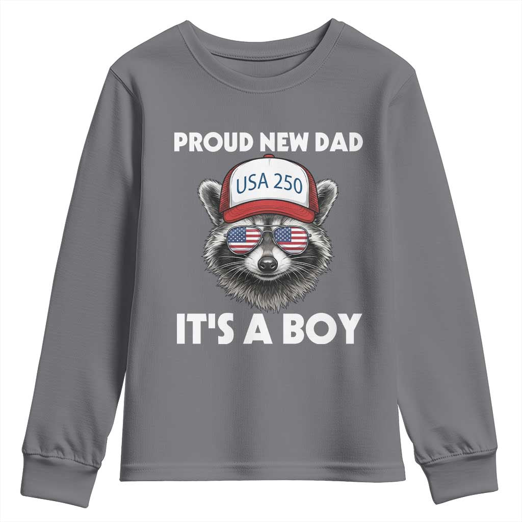 Proud New Dad It's A Boy Youth Sweatshirt Raccoon Patriotic America 250th Anniversary