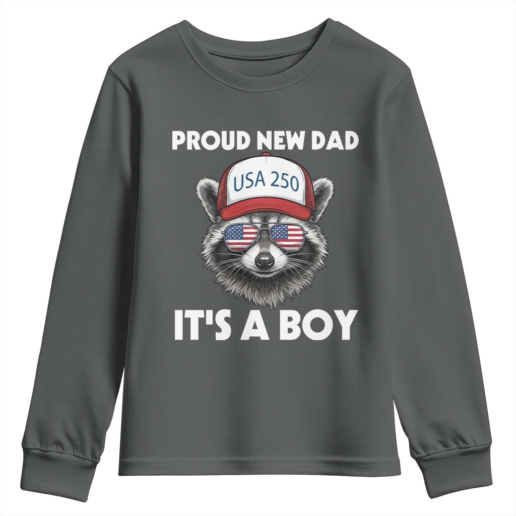 Proud New Dad It's A Boy Youth Sweatshirt Raccoon Patriotic America 250th Anniversary