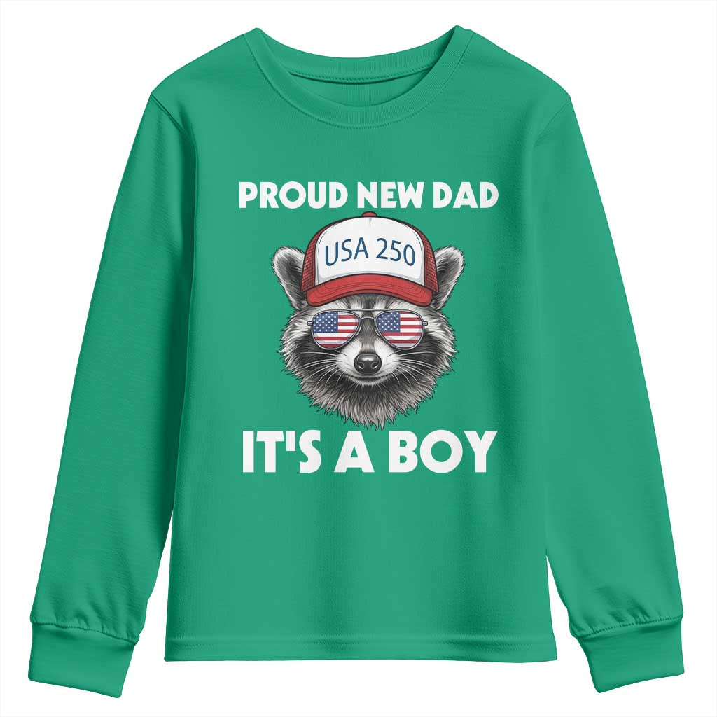 Proud New Dad It's A Boy Youth Sweatshirt Raccoon Patriotic America 250th Anniversary
