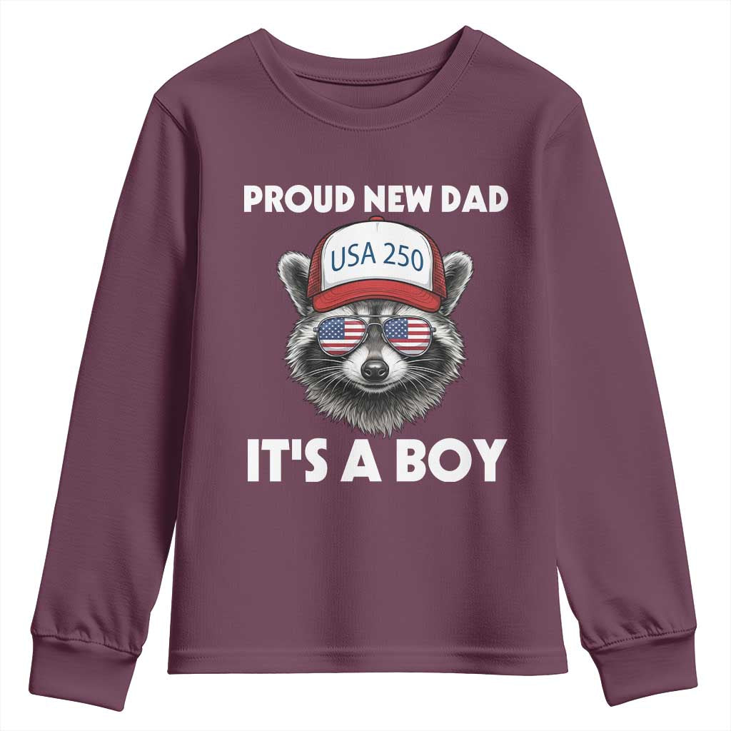 Proud New Dad It's A Boy Youth Sweatshirt Raccoon Patriotic America 250th Anniversary