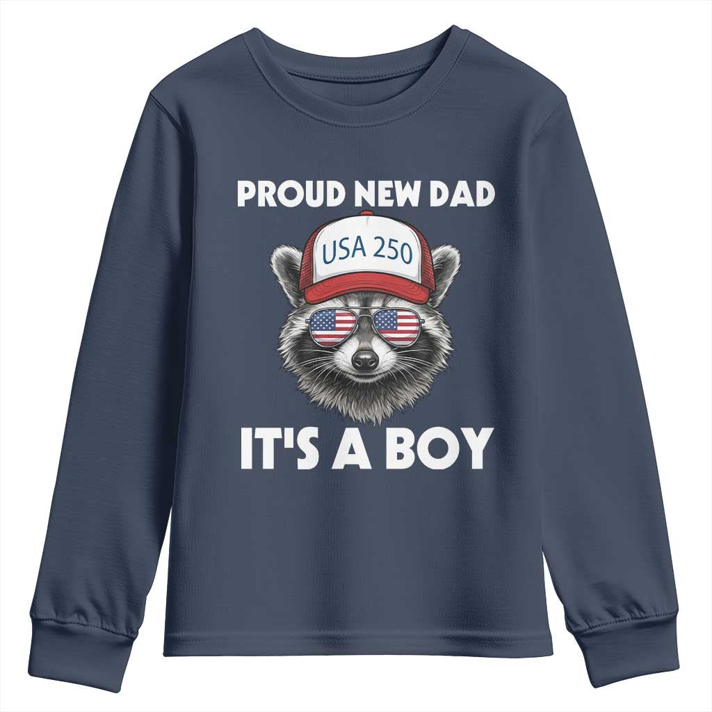 Proud New Dad It's A Boy Youth Sweatshirt Raccoon Patriotic America 250th Anniversary
