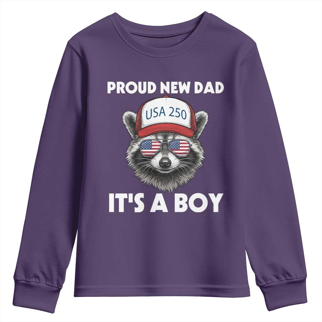 Proud New Dad It's A Boy Youth Sweatshirt Raccoon Patriotic America 250th Anniversary