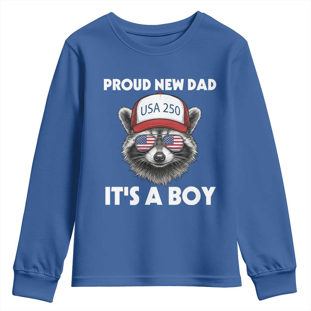 Proud New Dad It's A Boy Youth Sweatshirt Raccoon Patriotic America 250th Anniversary