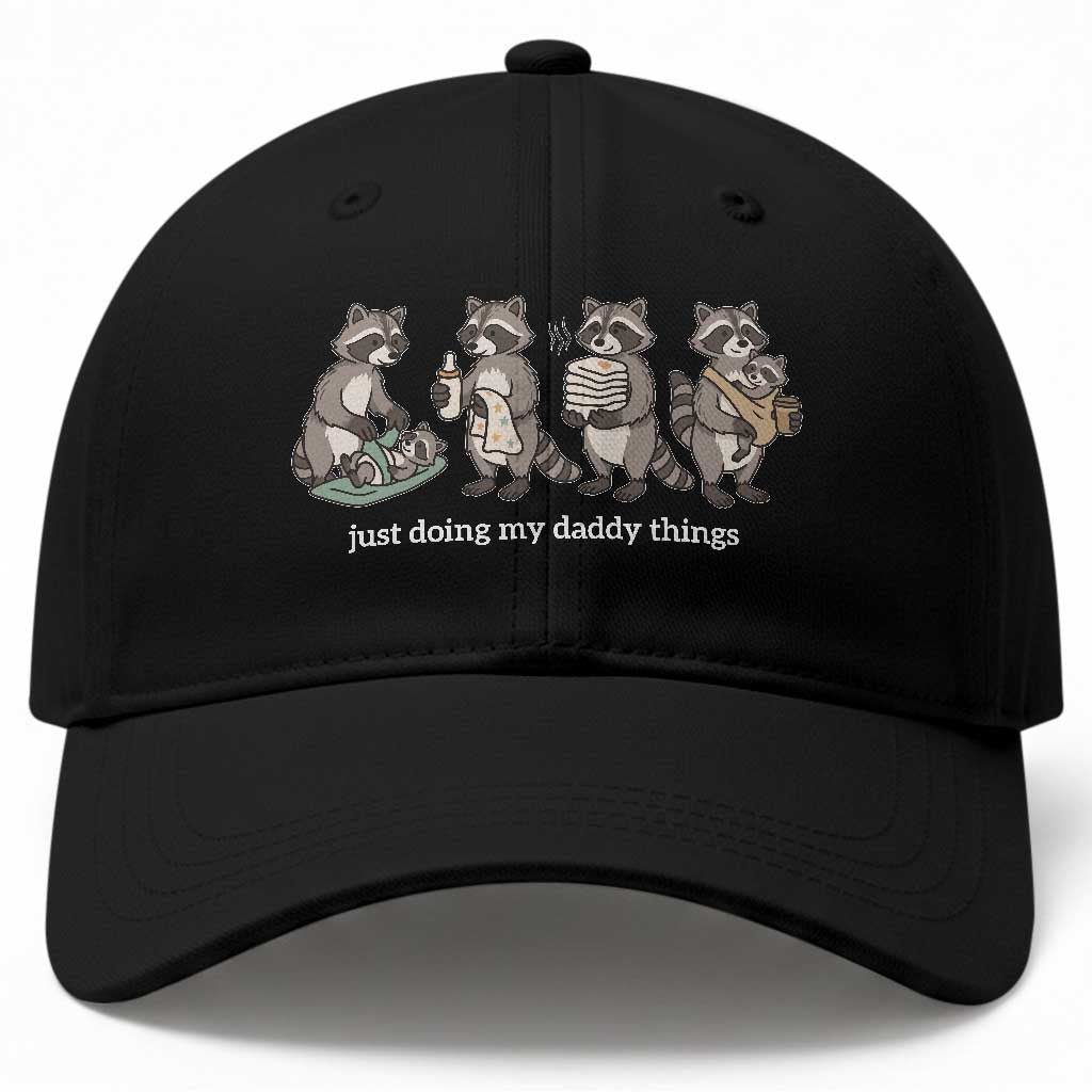 Funny Raccoon Dad Baseball Cap Just Doing My Daddy Things