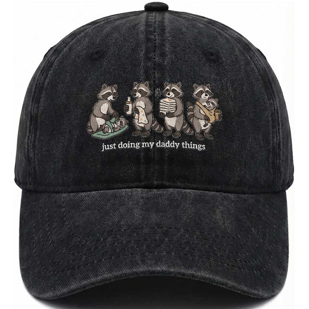 Funny Raccoon Dad Washed Cotton Baseball Cap Just Doing My Daddy Things