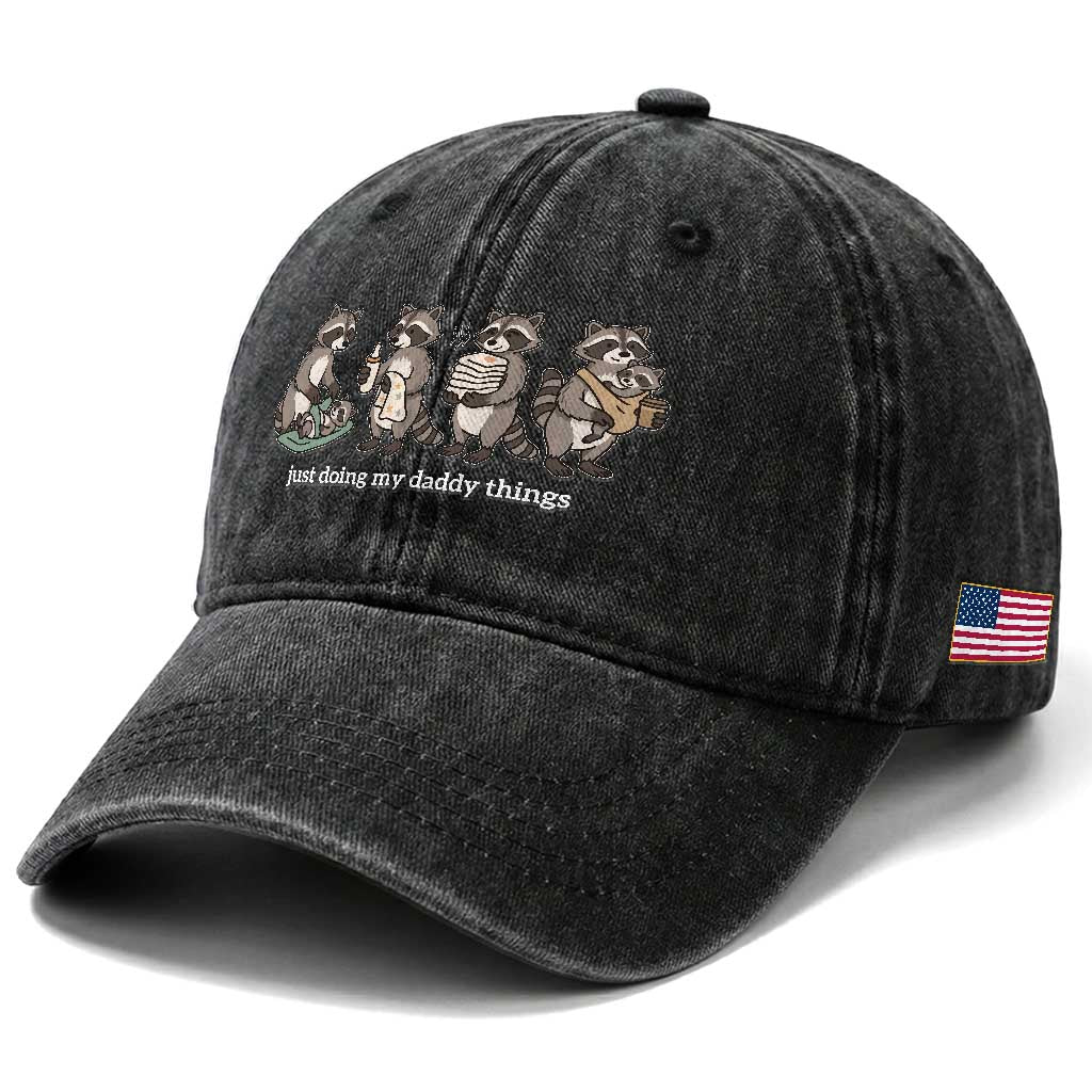 Funny Raccoon Dad Washed Cotton Baseball Cap Just Doing My Daddy Things