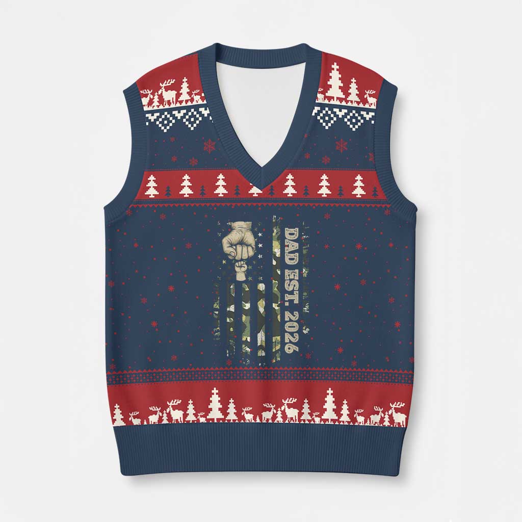 New Dad 2026 V-Neck Knit Sweater Vest Camo American Flag Military Dad Father's Day