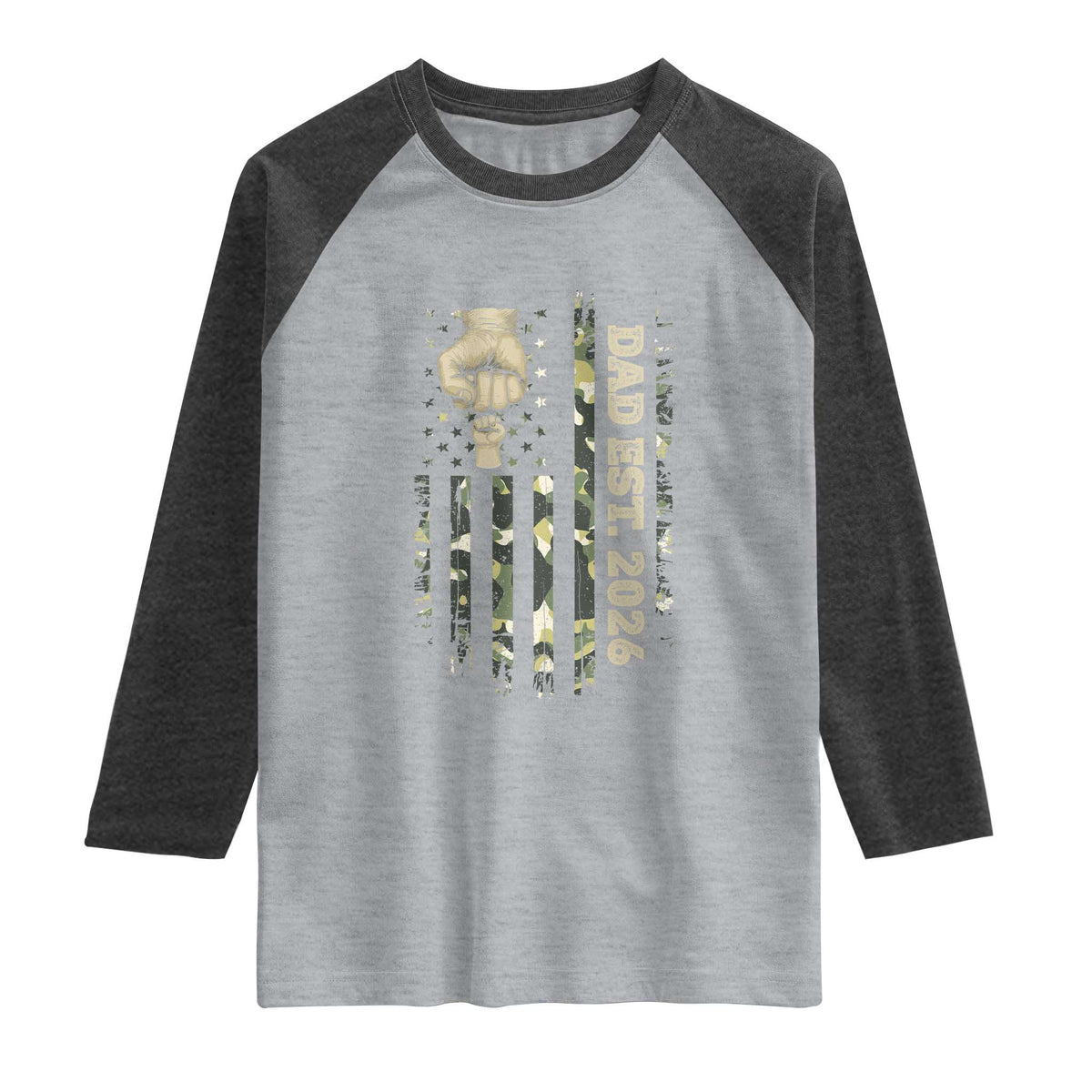 New Dad 2026 Raglan Shirt Camo American Flag Military Dad Father's Day