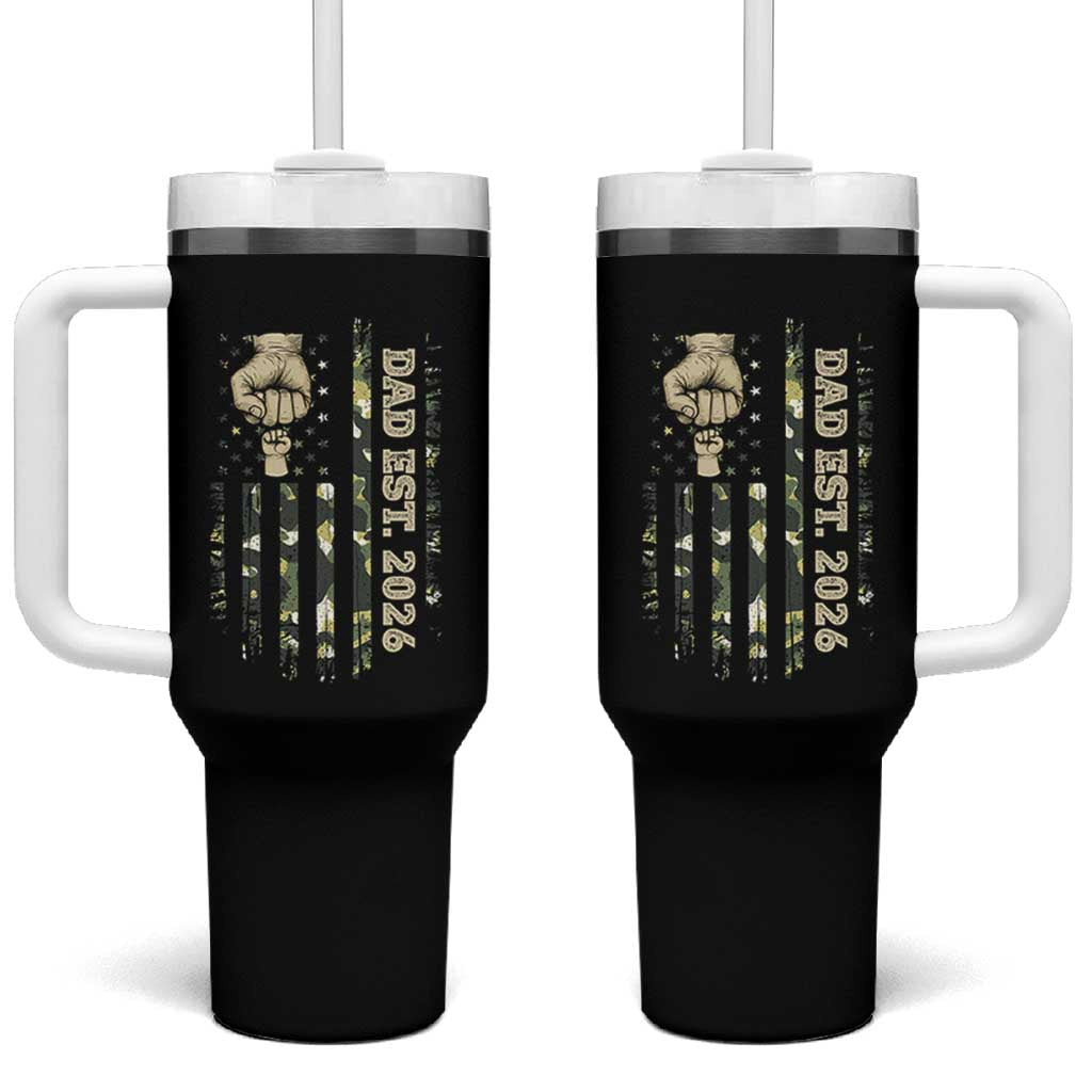 New Dad 2026 Tumbler With Handle Camo American Flag Military Dad Father's Day