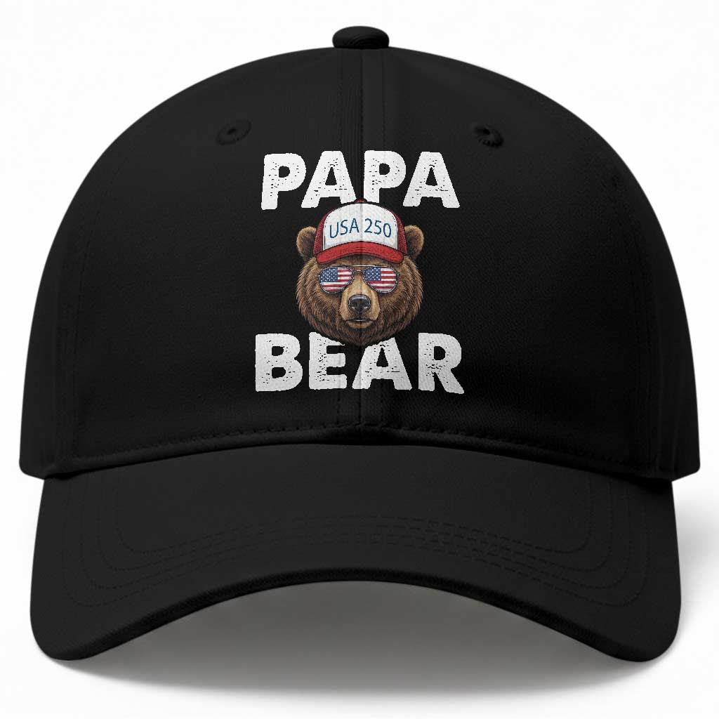 Papa Bear Father's Day Baseball Cap America 250th Anniversary USA Flag July 4th