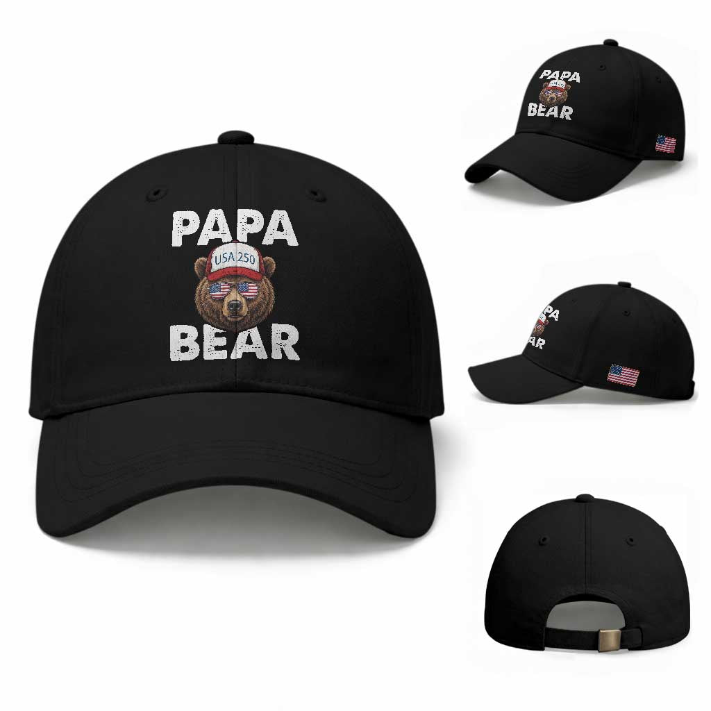 Papa Bear Father's Day Baseball Cap America 250th Anniversary USA Flag July 4th