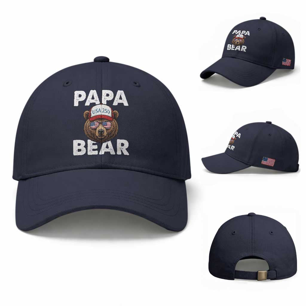 Papa Bear Father's Day Baseball Cap America 250th Anniversary USA Flag July 4th