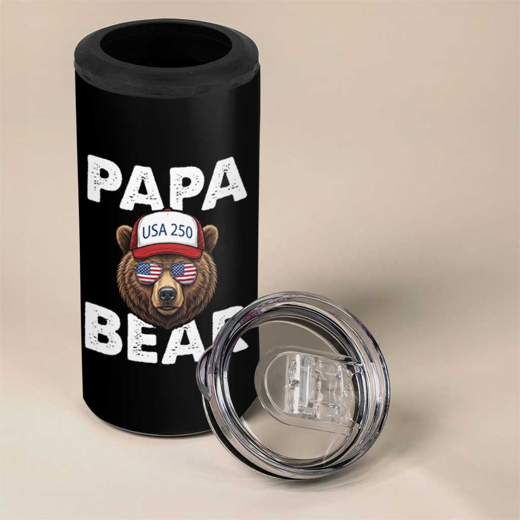 Papa Bear Father's Day 4 in 1 Can Cooler Tumbler America 250th Anniversary USA Flag July 4th