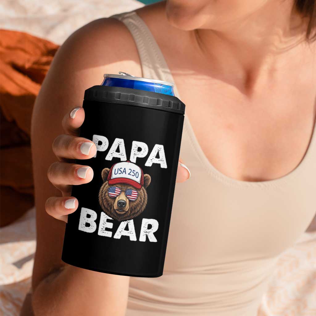 Papa Bear Father's Day 4 in 1 Can Cooler Tumbler America 250th Anniversary USA Flag July 4th