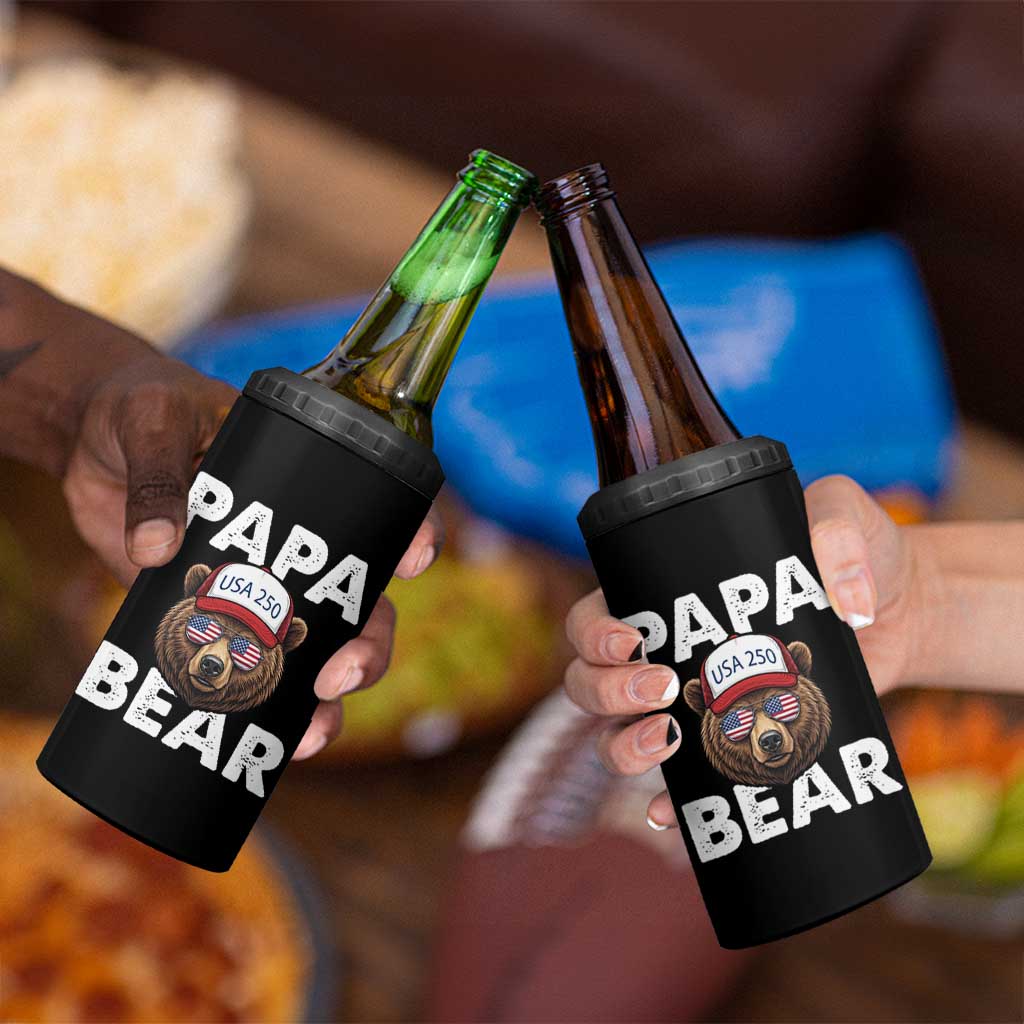 Papa Bear Father's Day 4 in 1 Can Cooler Tumbler America 250th Anniversary USA Flag July 4th