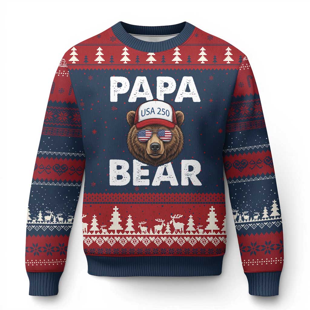 Papa Bear Father's Day Ugly Christmas Sweater America 250th Anniversary USA Flag July 4th
