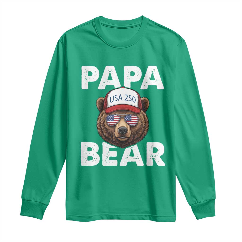 Papa Bear Father's Day Long Sleeve Shirt America 250th Anniversary USA Flag July 4th