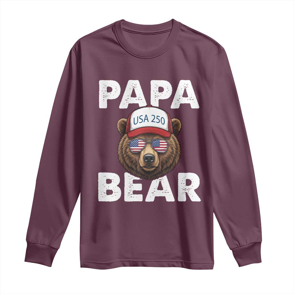 Papa Bear Father's Day Long Sleeve Shirt America 250th Anniversary USA Flag July 4th