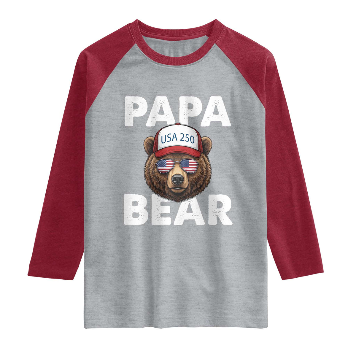 Papa Bear Father's Day Raglan Shirt America 250th Anniversary USA Flag July 4th