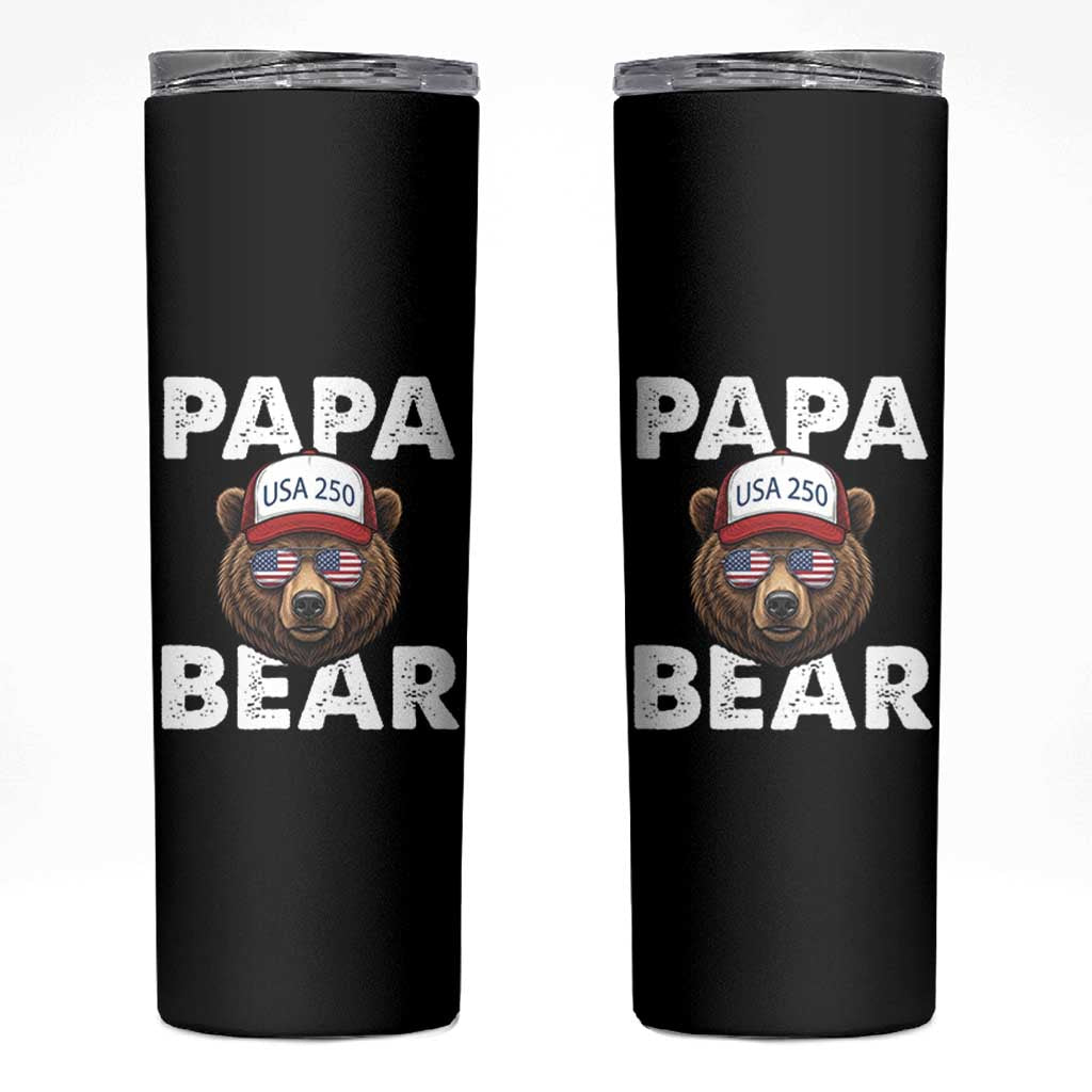 Papa Bear Father's Day Skinny Tumbler America 250th Anniversary USA Flag July 4th