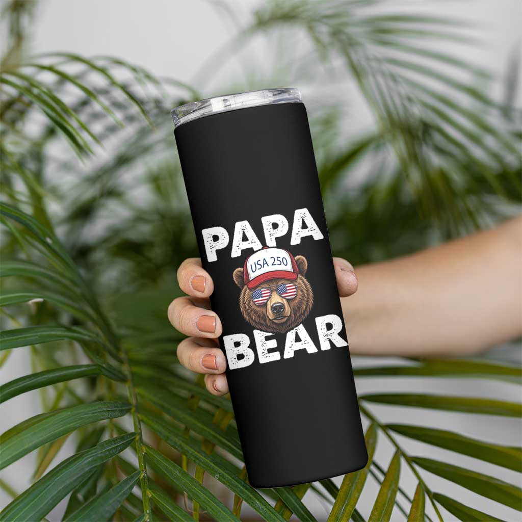 Papa Bear Father's Day Skinny Tumbler America 250th Anniversary USA Flag July 4th