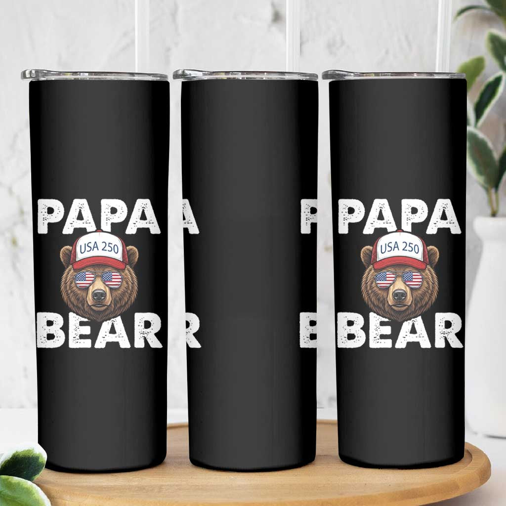 Papa Bear Father's Day Skinny Tumbler America 250th Anniversary USA Flag July 4th