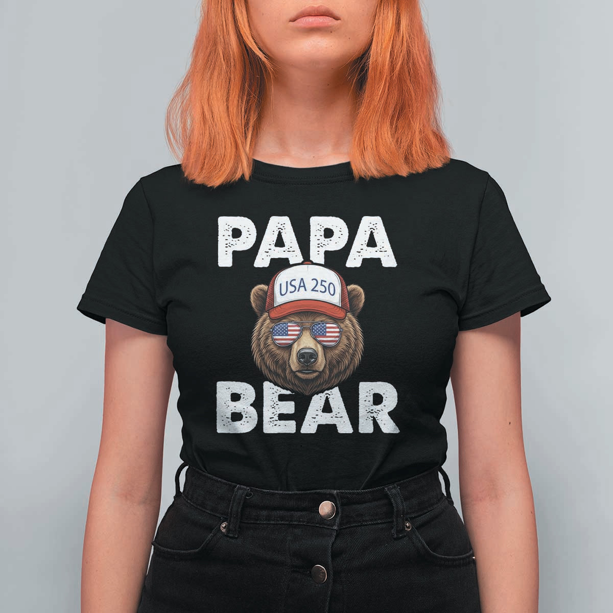 Papa Bear Father's Day T Shirt For Women America 250th Anniversary USA Flag July 4th