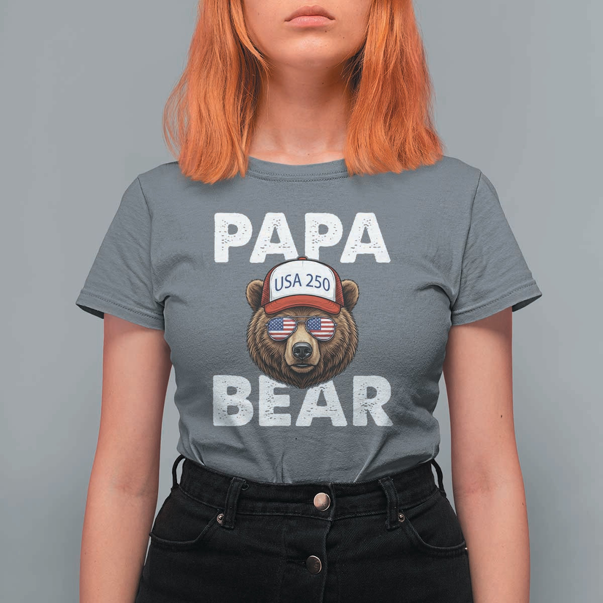 Papa Bear Father's Day T Shirt For Women America 250th Anniversary USA Flag July 4th