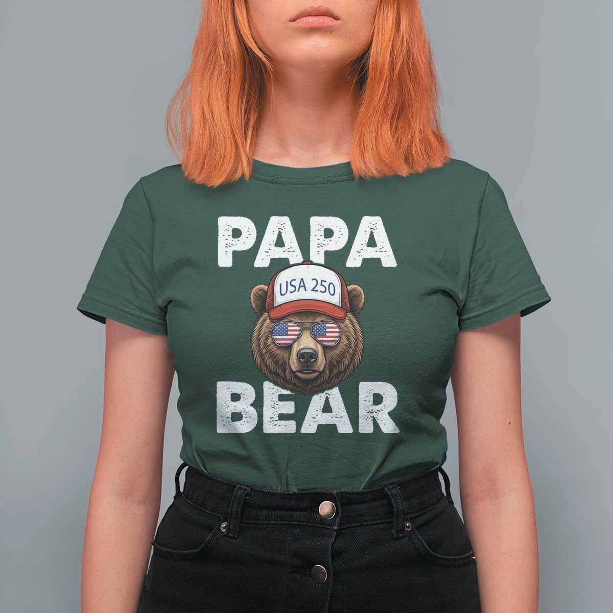 Papa Bear Father's Day T Shirt For Women America 250th Anniversary USA Flag July 4th
