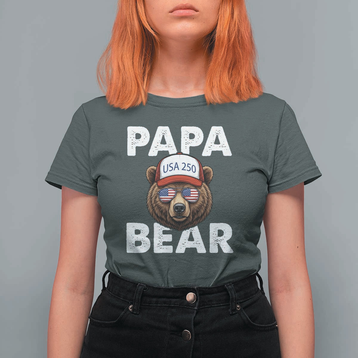 Papa Bear Father's Day T Shirt For Women America 250th Anniversary USA Flag July 4th