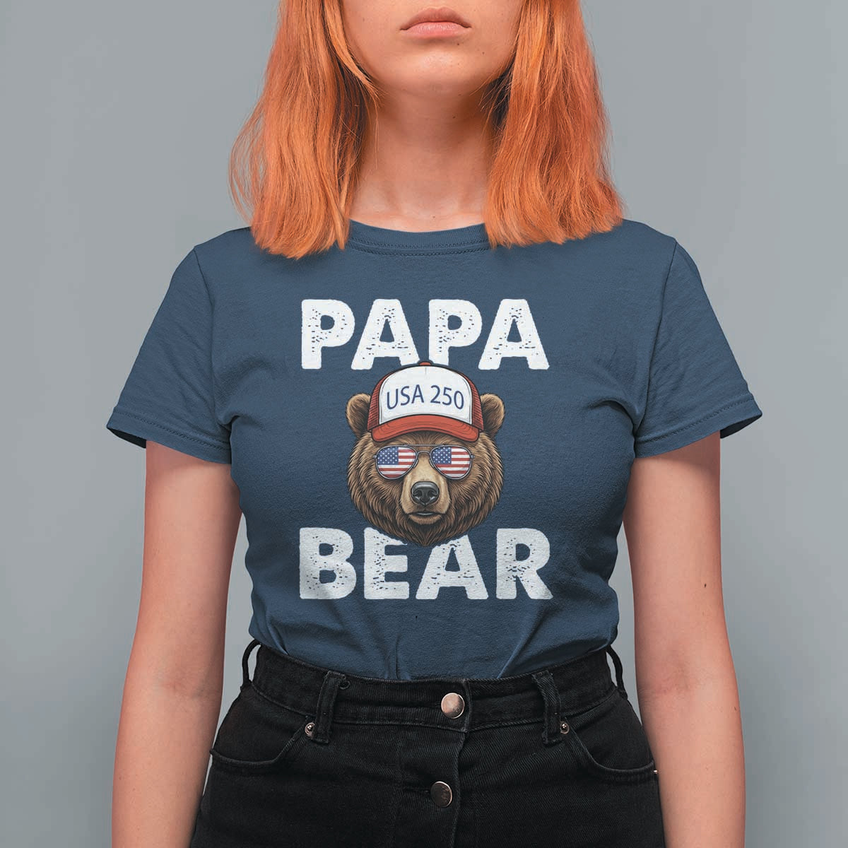 Papa Bear Father's Day T Shirt For Women America 250th Anniversary USA Flag July 4th