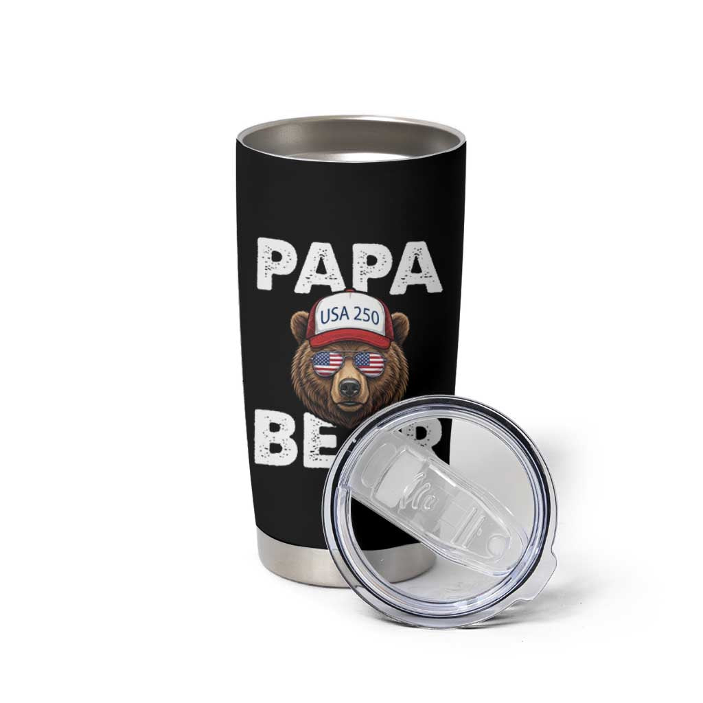 Papa Bear Father's Day Tumbler Cup America 250th Anniversary USA Flag July 4th
