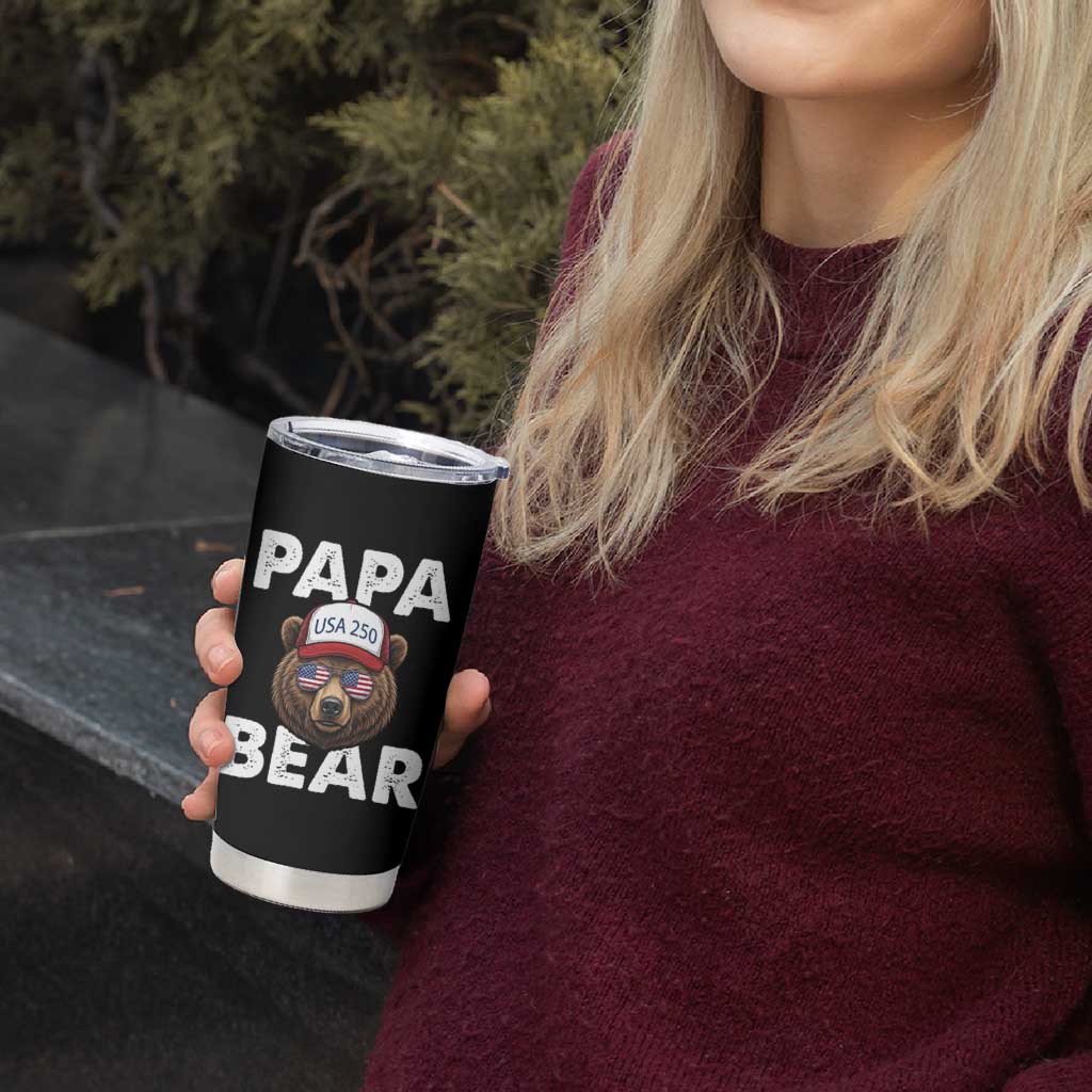 Papa Bear Father's Day Tumbler Cup America 250th Anniversary USA Flag July 4th