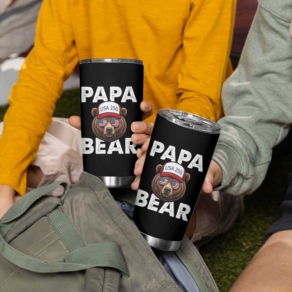 Papa Bear Father's Day Tumbler Cup America 250th Anniversary USA Flag July 4th