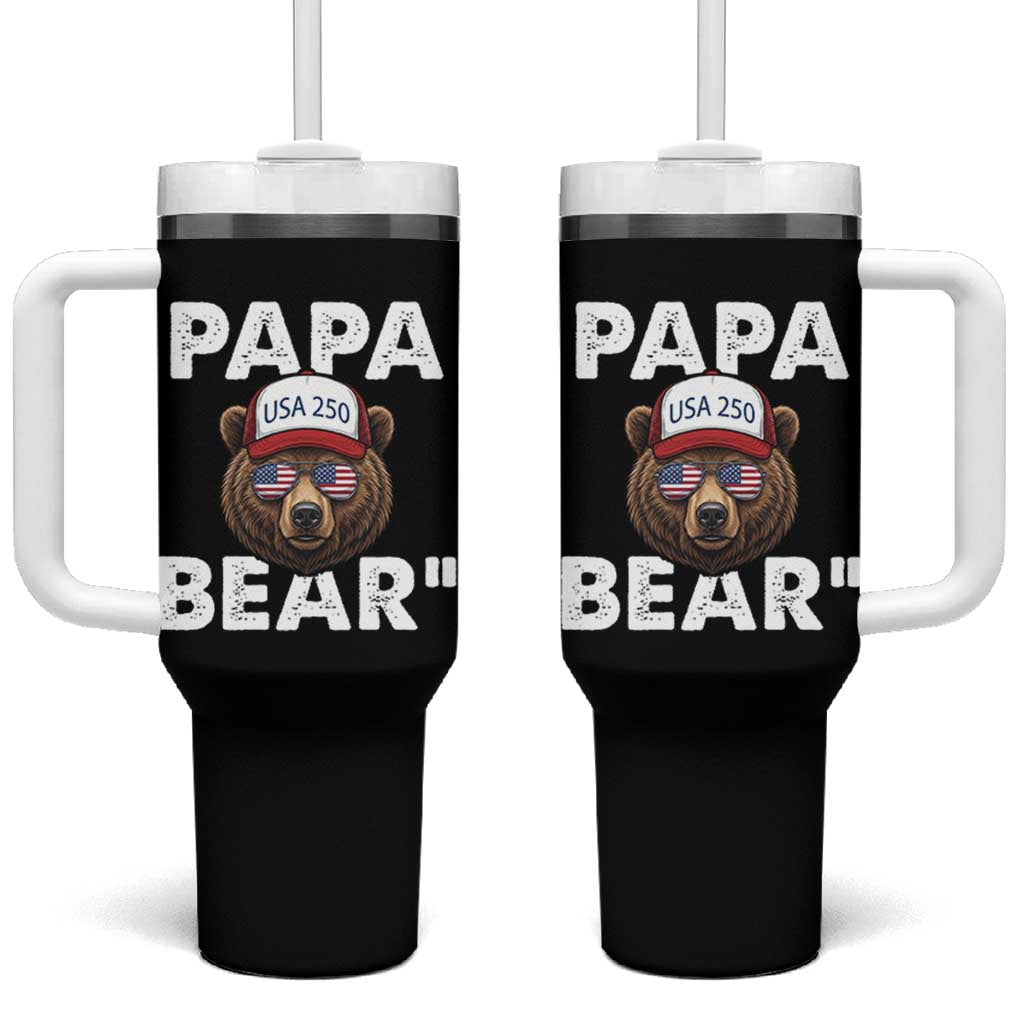 Papa Bear Father's Day Tumbler With Handle America 250th Anniversary USA Flag July 4th