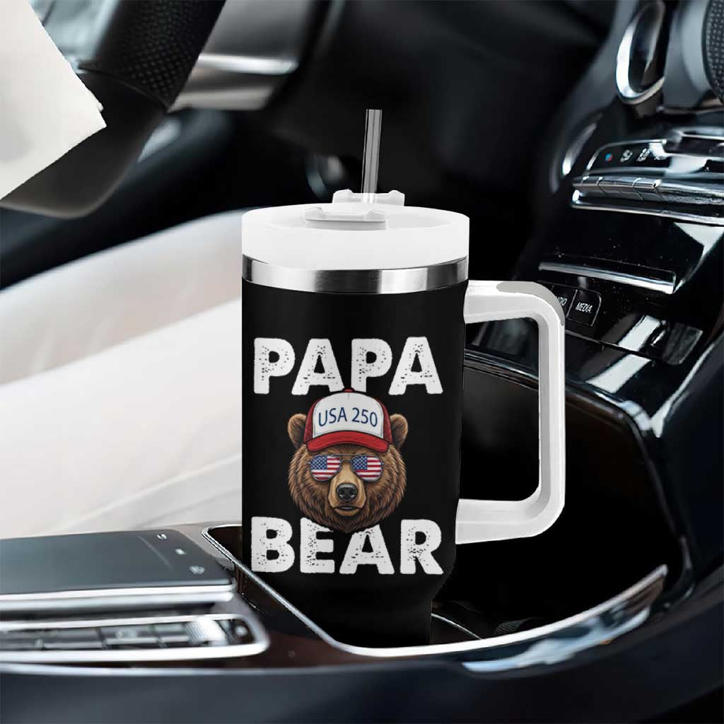 Papa Bear Father's Day Tumbler With Handle America 250th Anniversary USA Flag July 4th