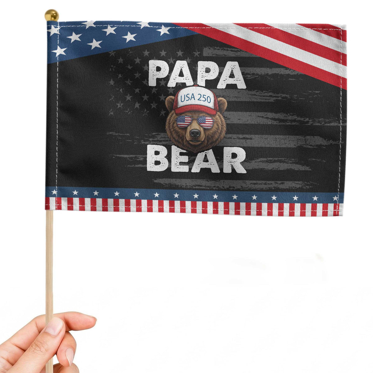 Papa Bear Father's Day Patriotic Handheld Flag America 250th Anniversary USA Flag July 4th