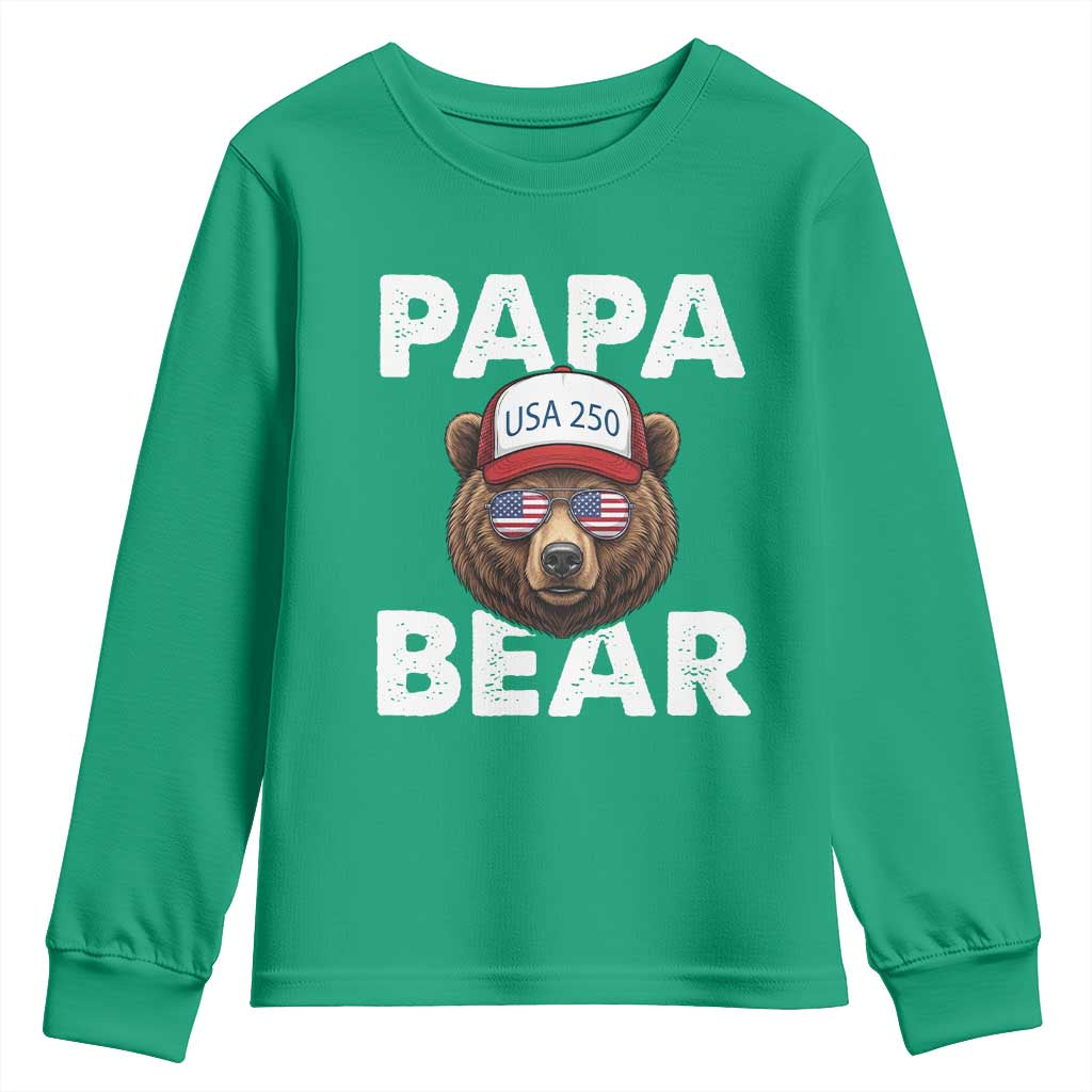 Papa Bear Father's Day Youth Sweatshirt America 250th Anniversary USA Flag July 4th