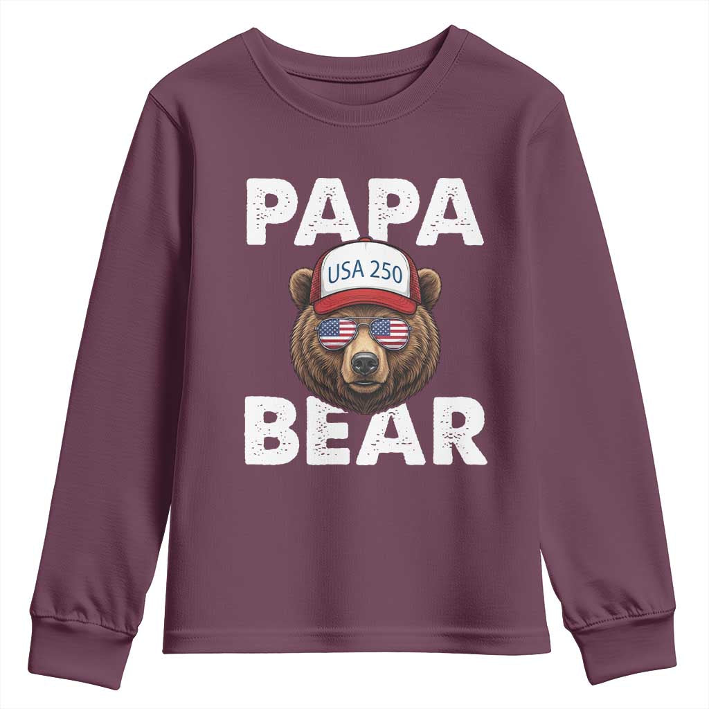 Papa Bear Father's Day Youth Sweatshirt America 250th Anniversary USA Flag July 4th