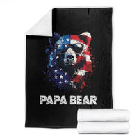 Papa Bear Father's Day Throw Blanket Patriotic American Flag 4th Of July