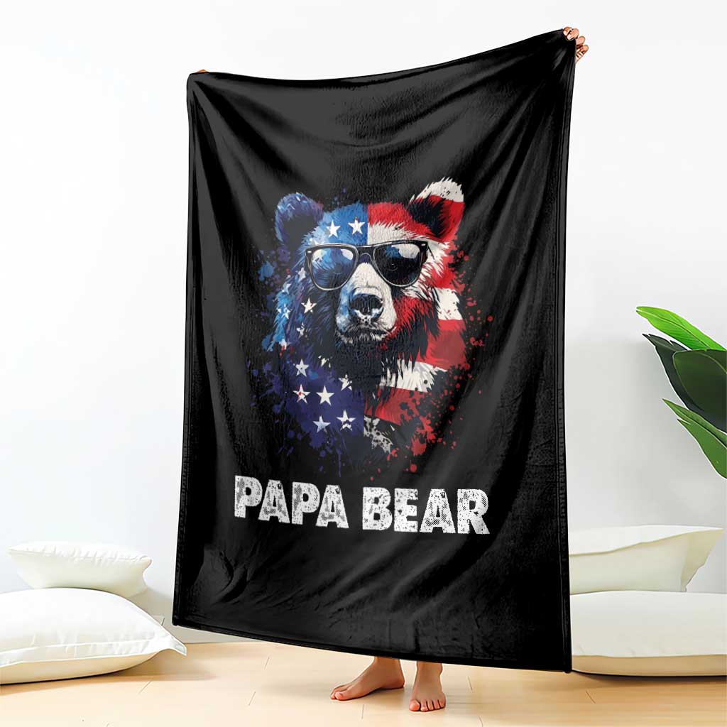 Papa Bear Father's Day Throw Blanket Patriotic American Flag 4th Of July