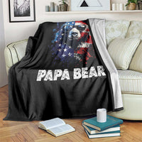 Papa Bear Father's Day Throw Blanket Patriotic American Flag 4th Of July