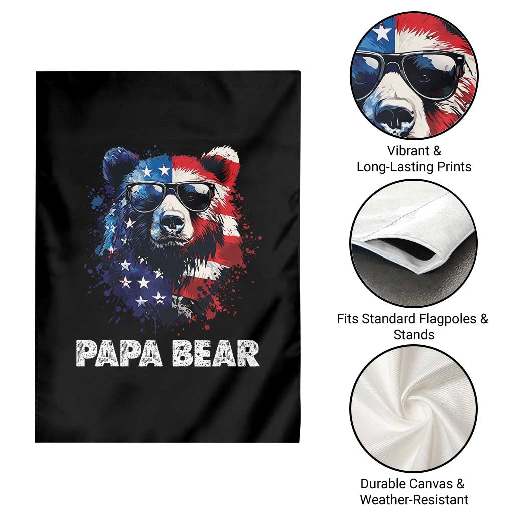 Papa Bear Father's Day Garden Flag Patriotic American Flag 4th Of July
